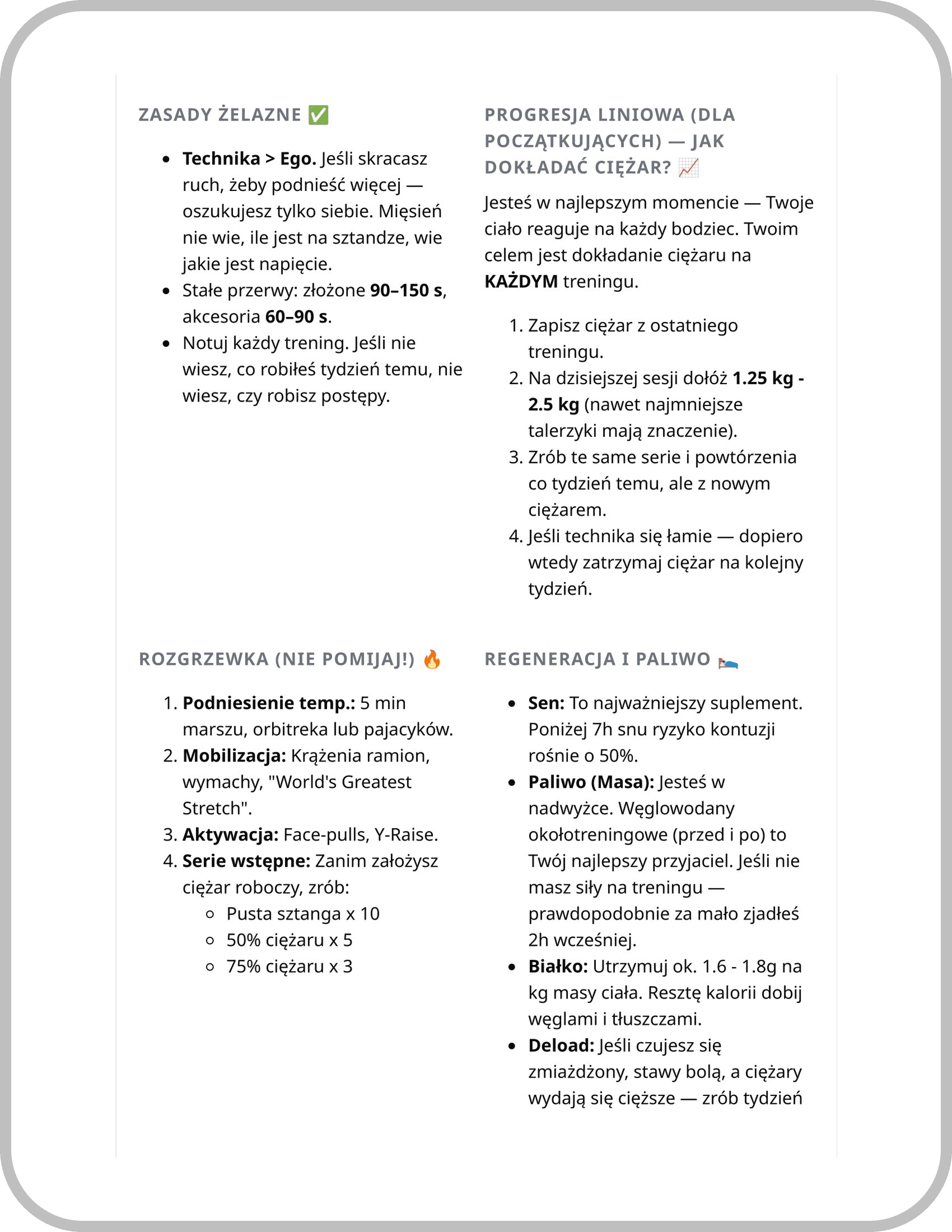Przykładowa strona planu treningowego Muscly 2